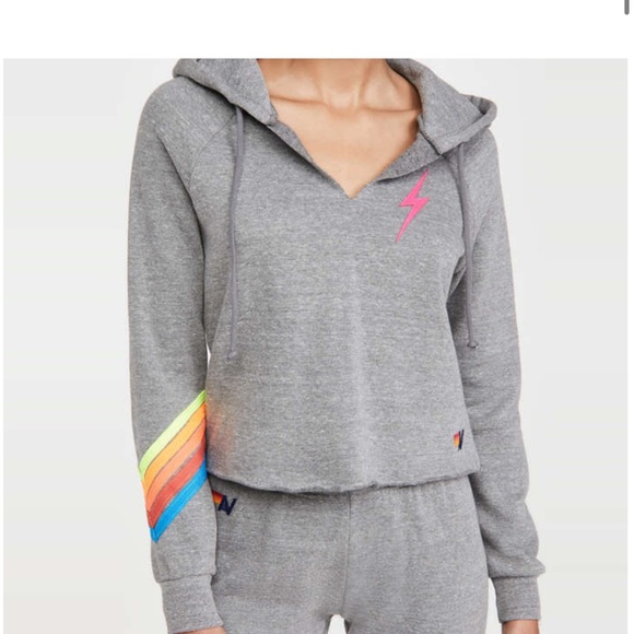 Aviator Nation Tops - Aviator Nation Gray Hoodie with Rainbow and Pink Lightning